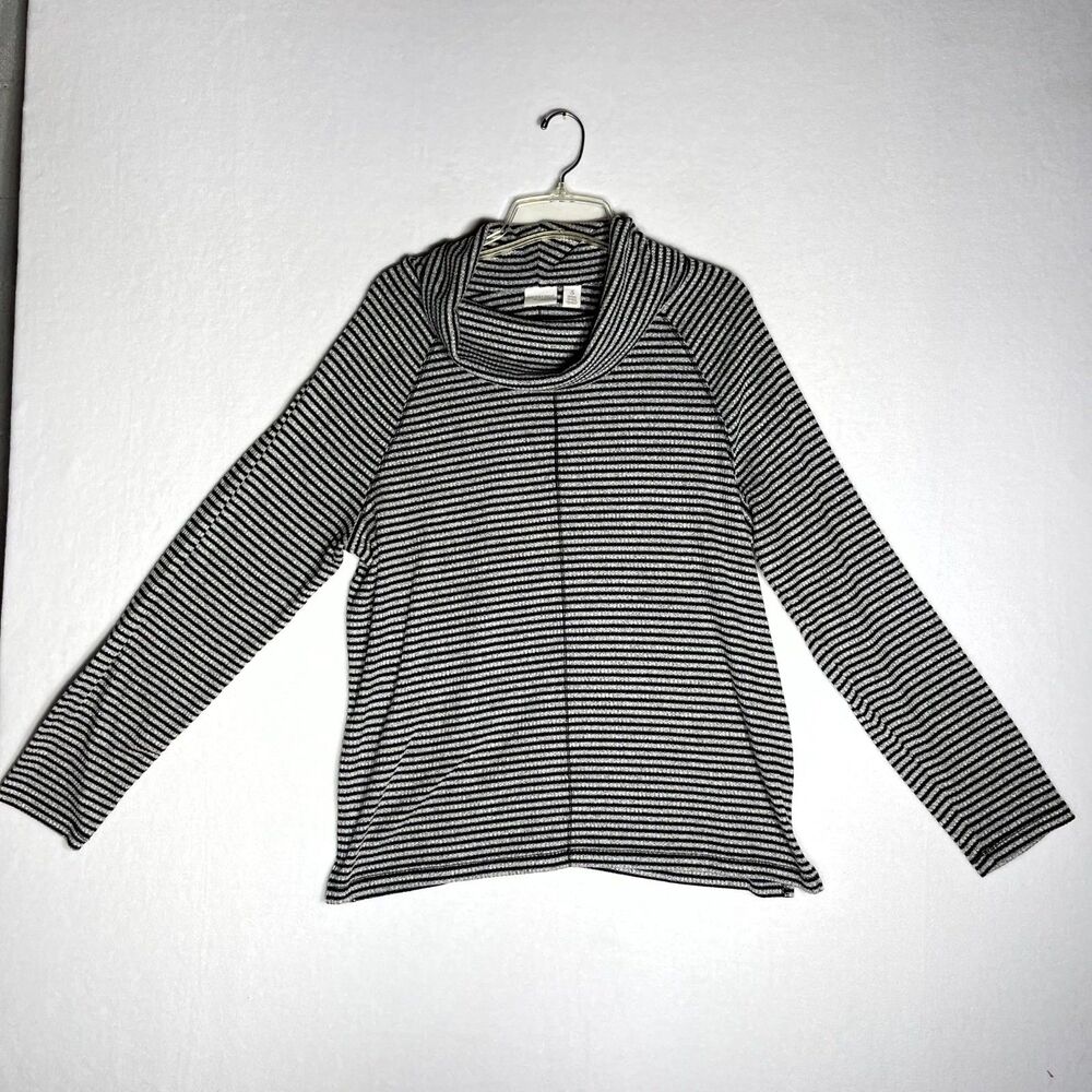 Weekends By Chicos Black‎ and White Striped Turtleneck Sweater Women Size 3